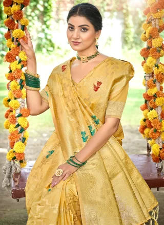 Yellow Silk Meena Work Trendy Saree for Women
