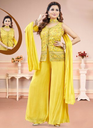 Yellow Silk Palazzo Salwar Suit