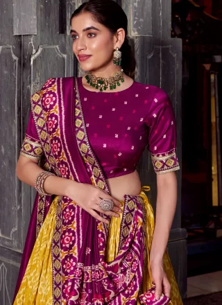 Yellow Silk Print Work Lehenga Choli