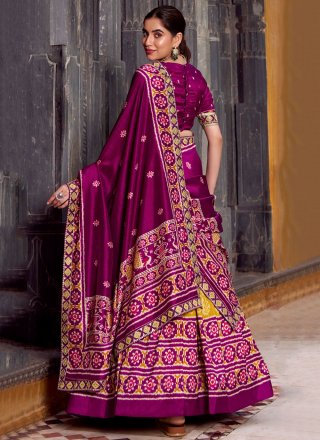 Yellow Silk Print Work Lehenga Choli