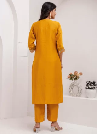 Yellow Silk Readymade Style with Embroidered Work