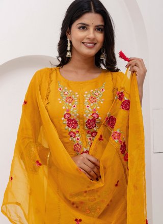 Yellow Silk Readymade Style with Embroidered Work