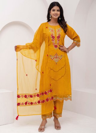 Yellow Silk Readymade Style with Embroidered Work