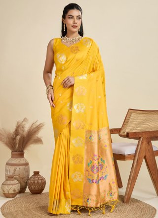 Yellow Silk Trendy Saree