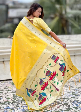 Yellow Silk Woven and Zari Work Classic Sari for Ceremonial