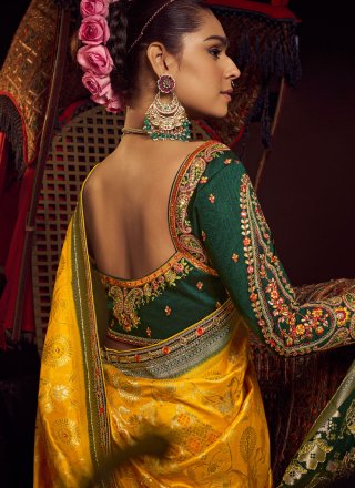 Yellow Viscose Traditional Saree