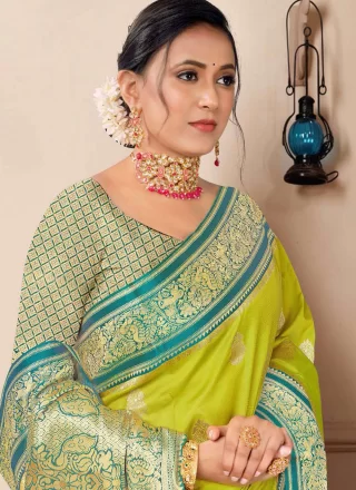 Yellow Weaving Work Silk Traditional Saree
