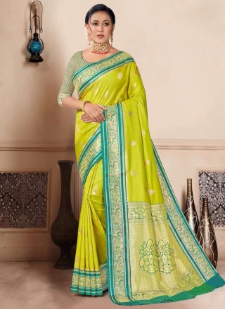 Yellow Weaving Work Silk Traditional Saree