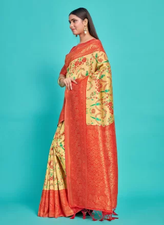Yellow Zari Work Kanjivaram Silk Classic Sari