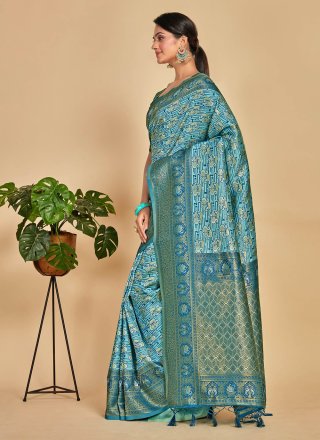 Zari Work Kanjivaram Silk Trendy Saree In Teal Color