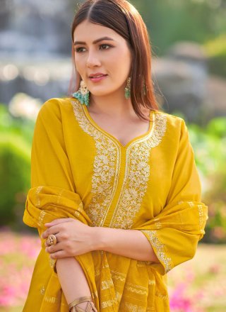 Zesty Yellow Shimmer Pant Style Suit with Booti and Embroidered Work