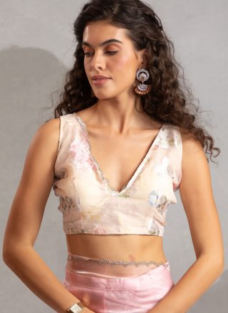 Zircon Work Organza Classic Sari In Pink Color