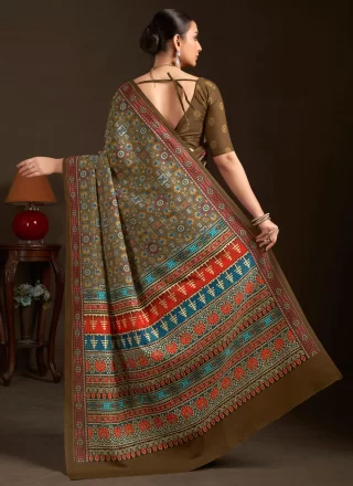 Green Crepe Silk Print Work Contemporary Saree for Casual