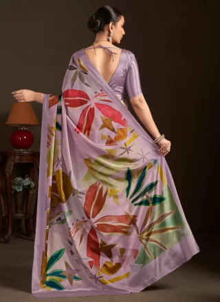 Lavender Crepe Silk Contemporary Sari with Print Work