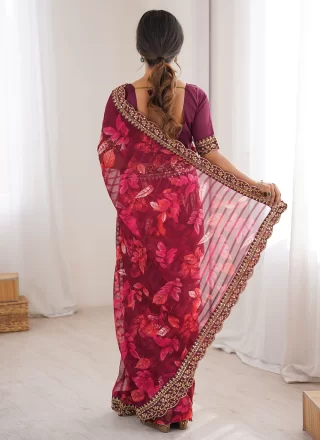 Multi Colour Fancy Fabric Classic Sari with Embroidered and Print Work