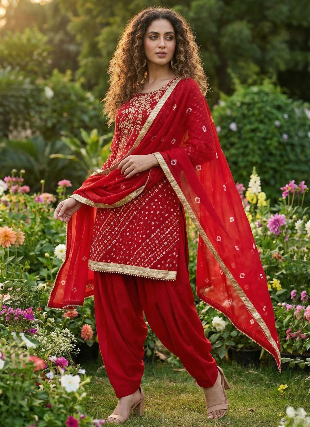 patiala ladies dress Red Cotton Embroidered and Print Work Suit for Women Category_Formal Evening Dresses