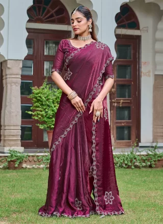 Wine Silk Diamond Work Classic Sari