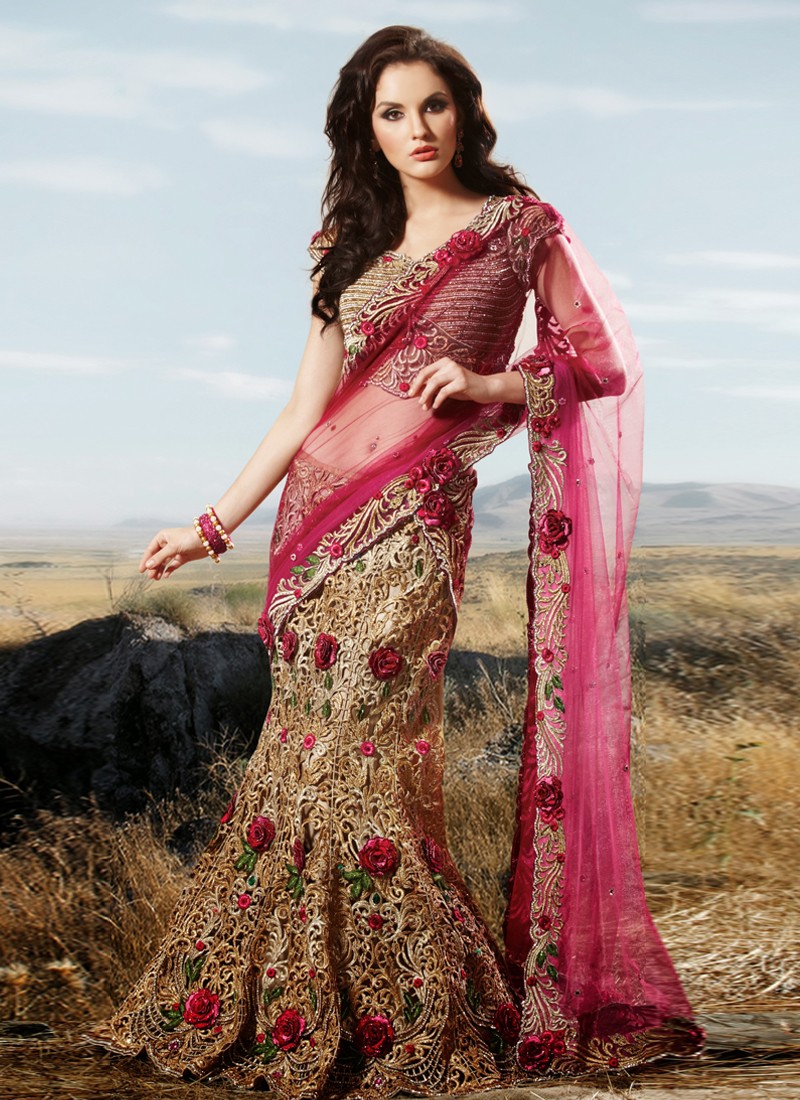 Beige And Red Net Bridal Lehenga Choli