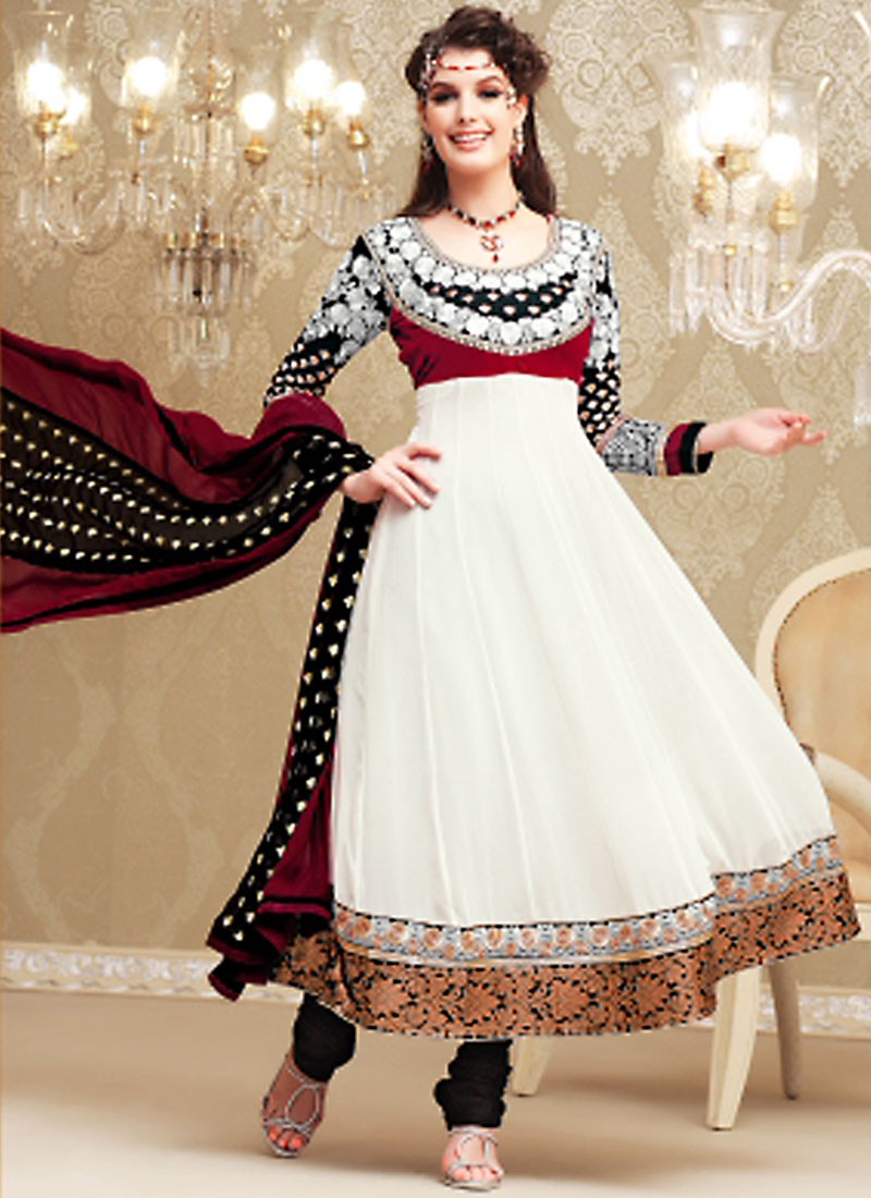 Buy White Anarkali Kurta With Matching Pant And Doriya Dupatta (3 Pc Set)  by Designer TARA-C-TARA for Women online at Kaarimarket.com