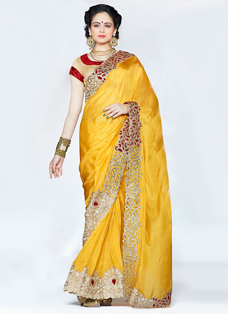 Yellow Zari And Embroidered Silk Saree