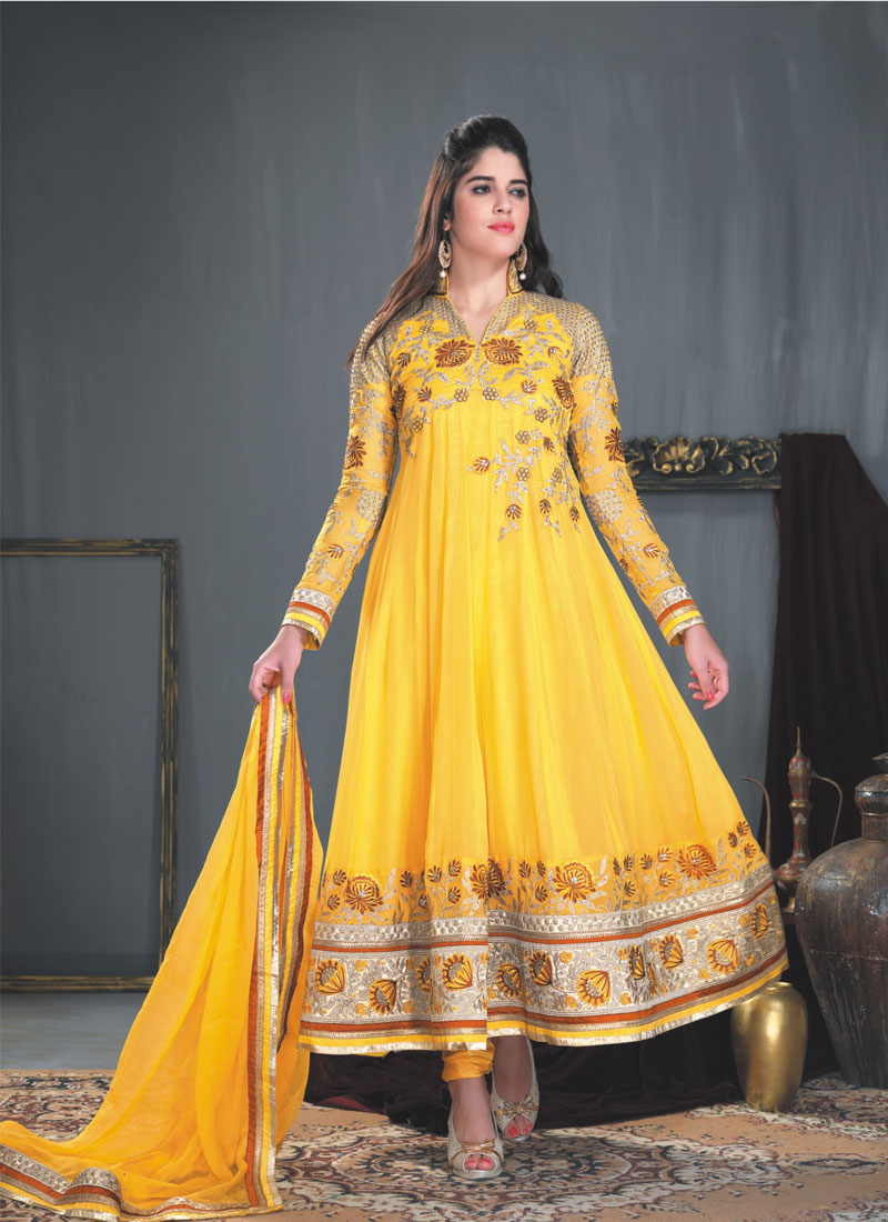 Mustard Reshm Border Work Anarkali Suit