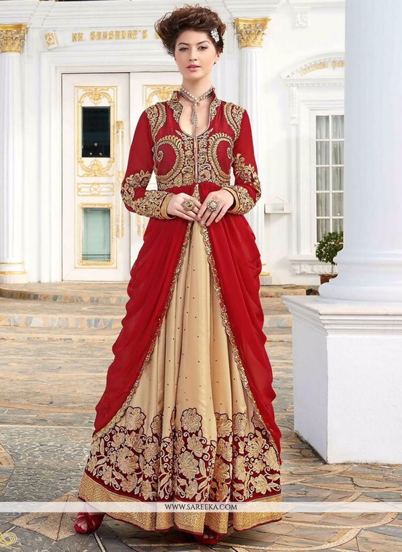 Red Patch Border Work Anarkali Salwar Kameez