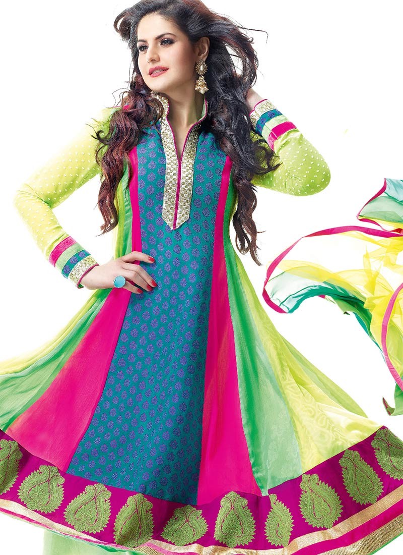 Multicolored Chiffon Salwar Kameez - Bollywood Salwar Kameez
