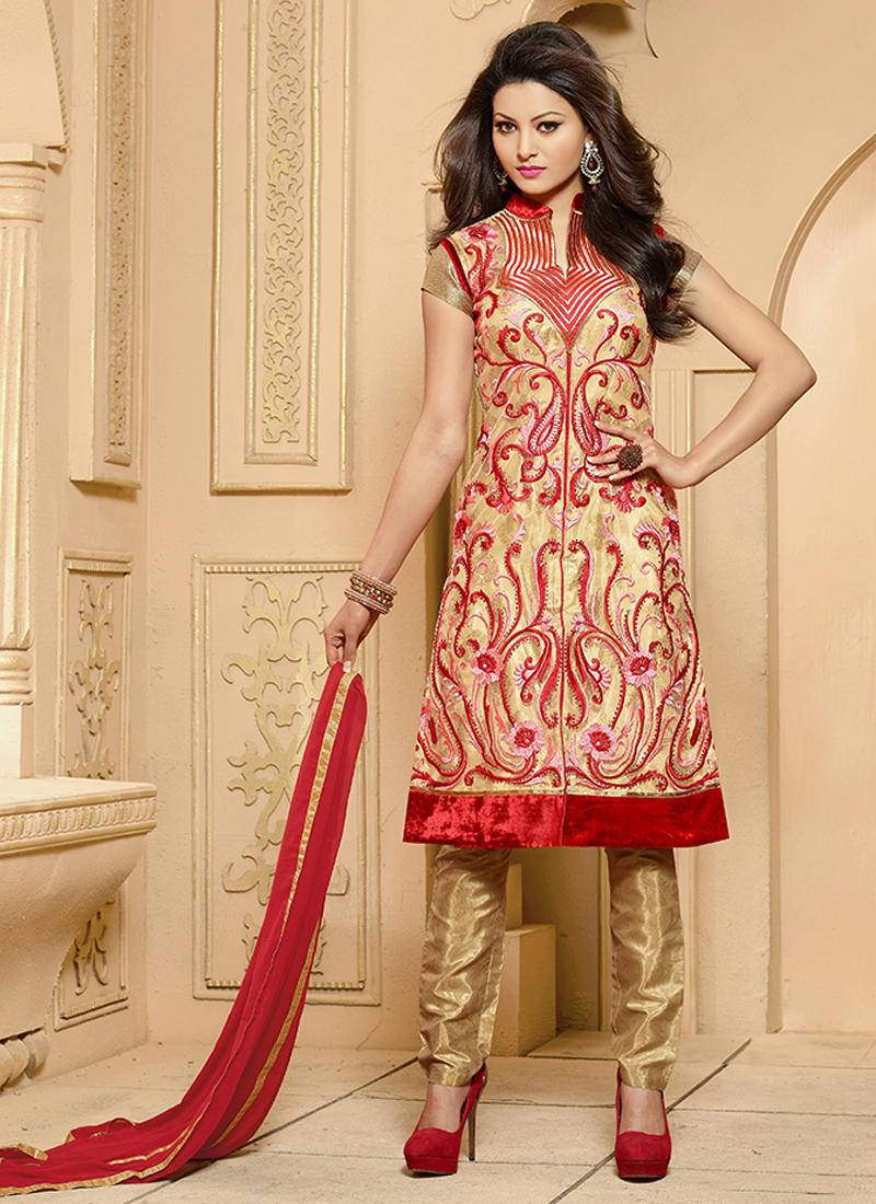 Beige Georgette Churidar Salwar Suit