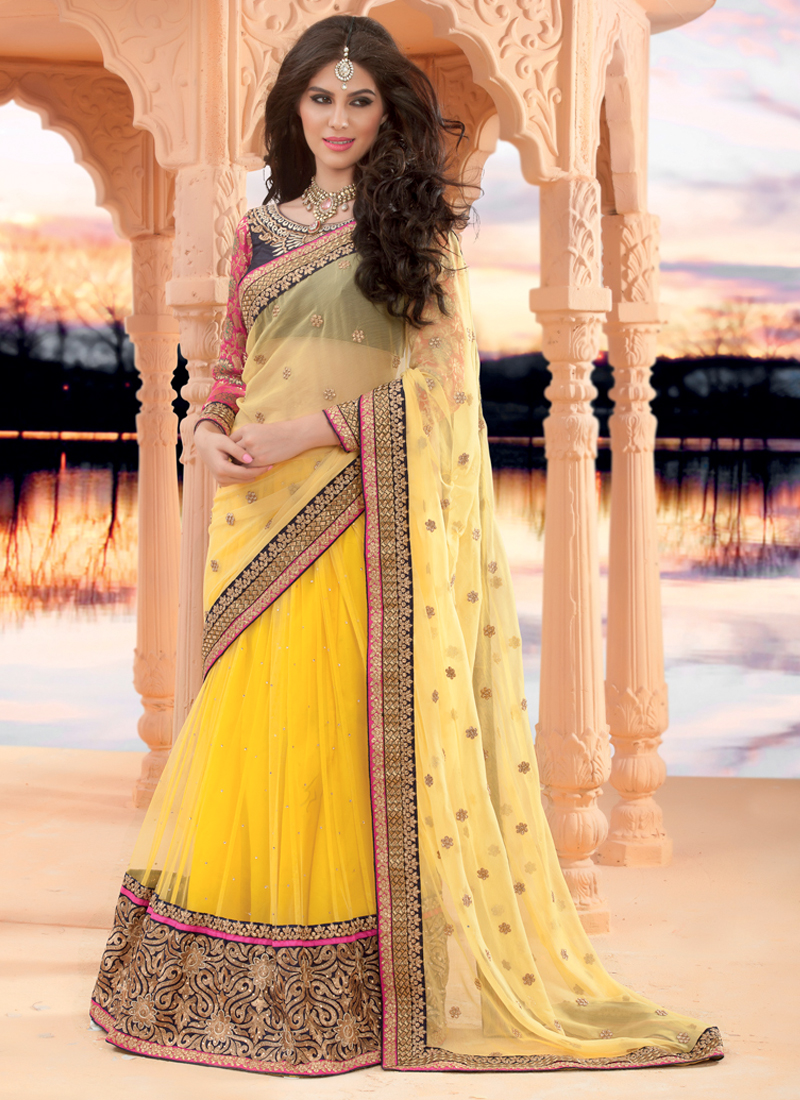 Buy Silk Fabric Designer Lehenga Saree in Light Yellow Color Online -  SALA2729 | Appelle Fashion