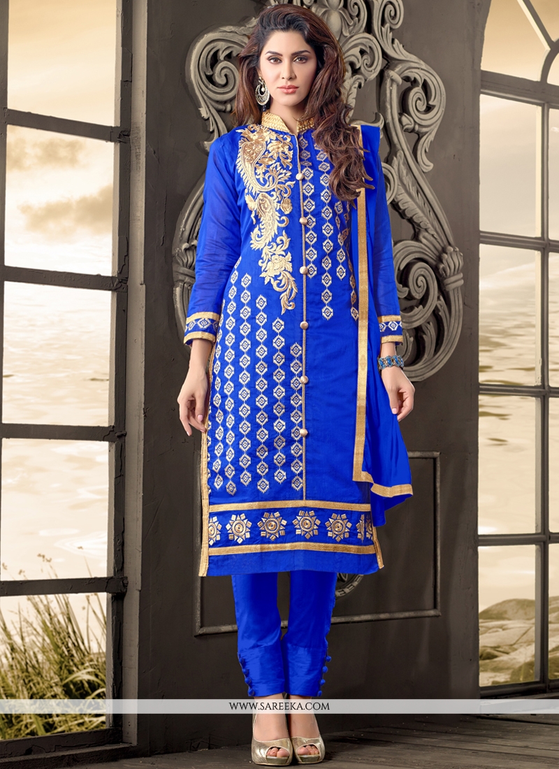 Cotton Blue Salwar Kameez - Designer Salwar