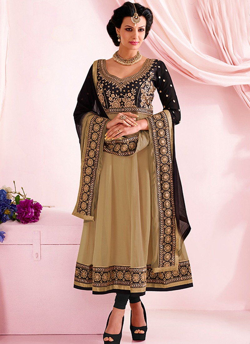 Black And Brown Embroidery Work Anarkali Suit