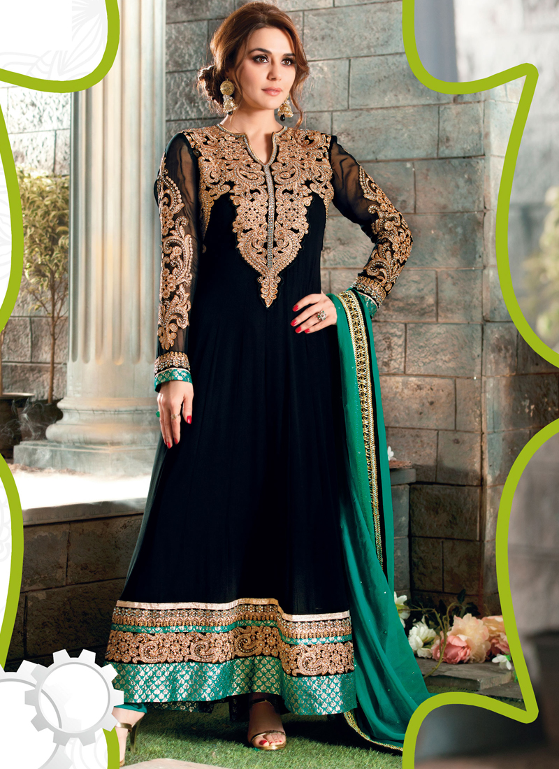 Black Colour Zari Work Georgette Designer Anarkali Suit