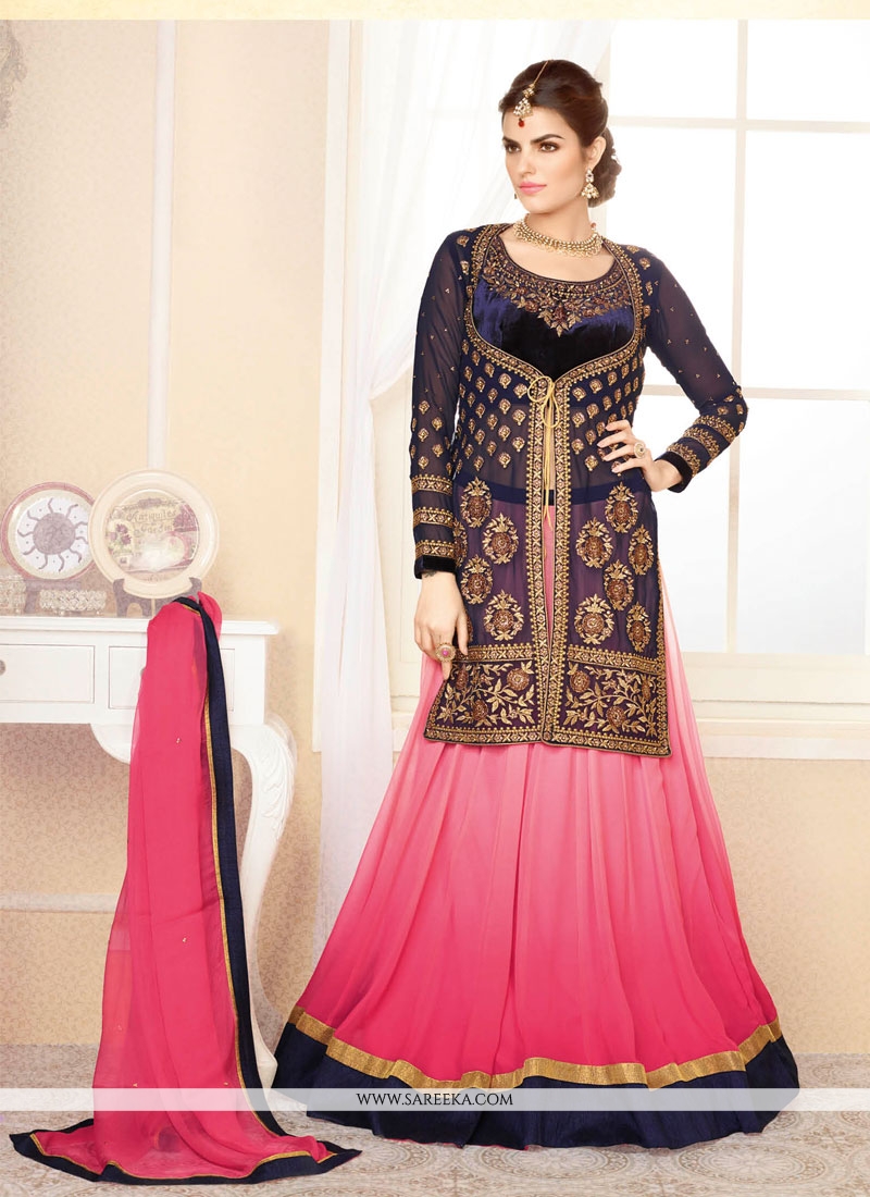 Buy Sainoor Women Free Size Blue,Pink Embroidered Velvet Lehenga Choli Set  Online at Best Prices in India - JioMart.