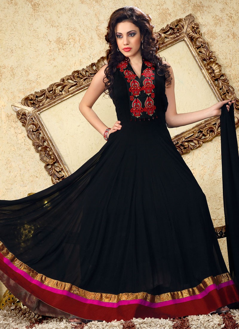 Black And Red Net Anarkali Suit