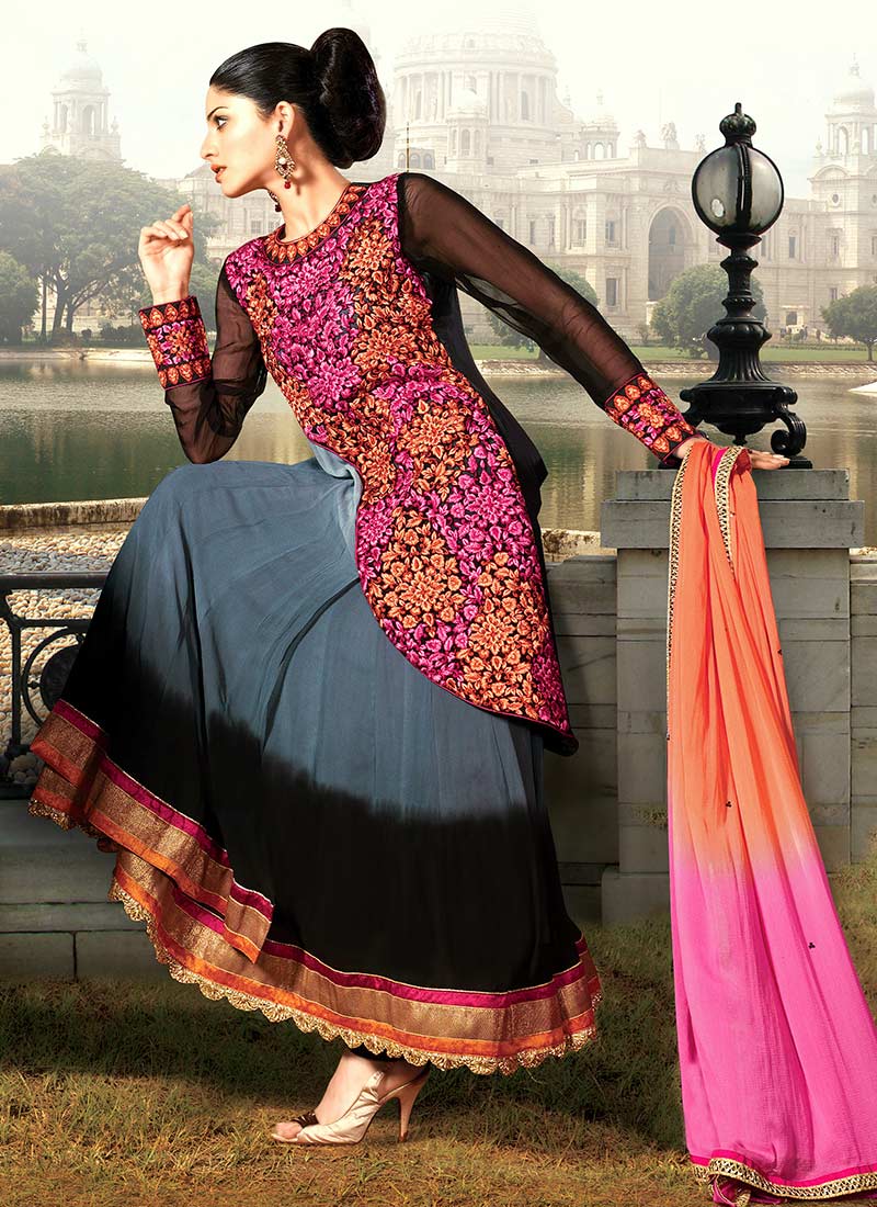 Black Embroidered Ankle Length Anarkali Suit