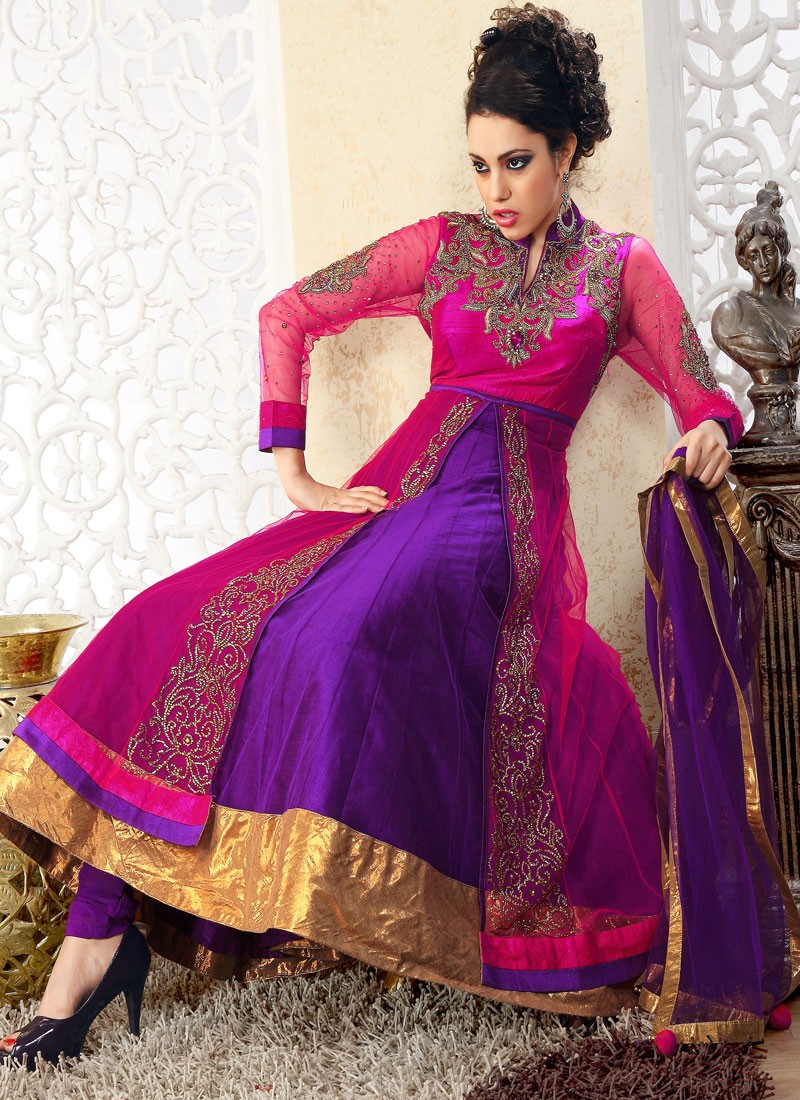 Purple And Magenta Net Anarkali Suit