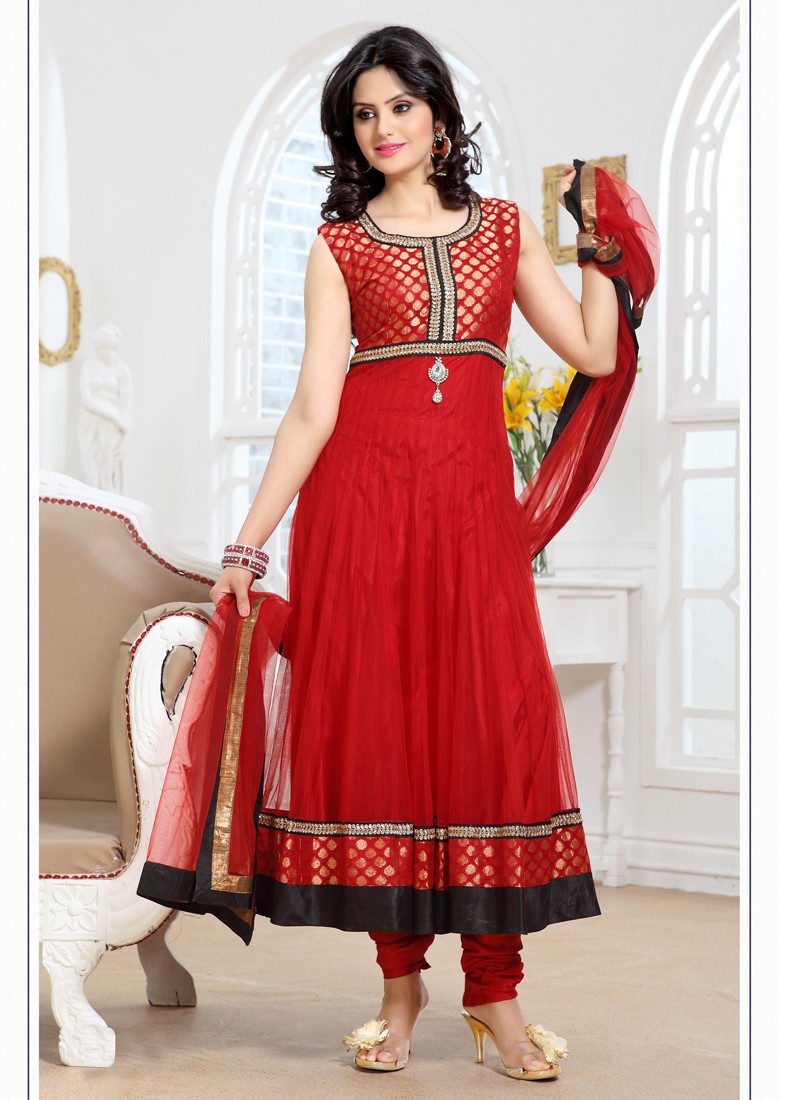 Gorgeous Indian Girl in Red Anarkali Suit and Gold Chain with Pendant -  Photos Nepal