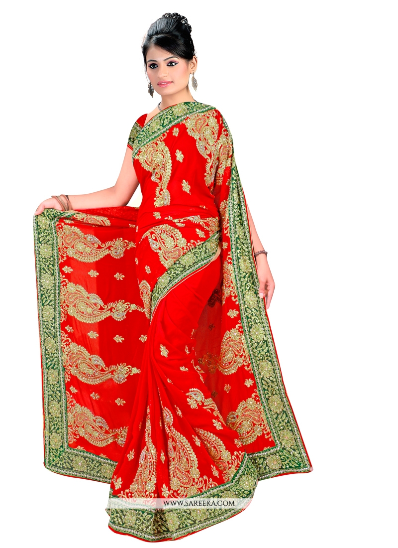 Red Zari Work Contemporary Style Saree