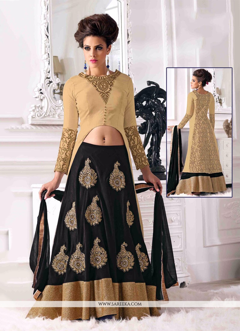 Black And Beige Golden Zari Embroidered Indian Lehenga Suit - Vasu Sarees -  4181139