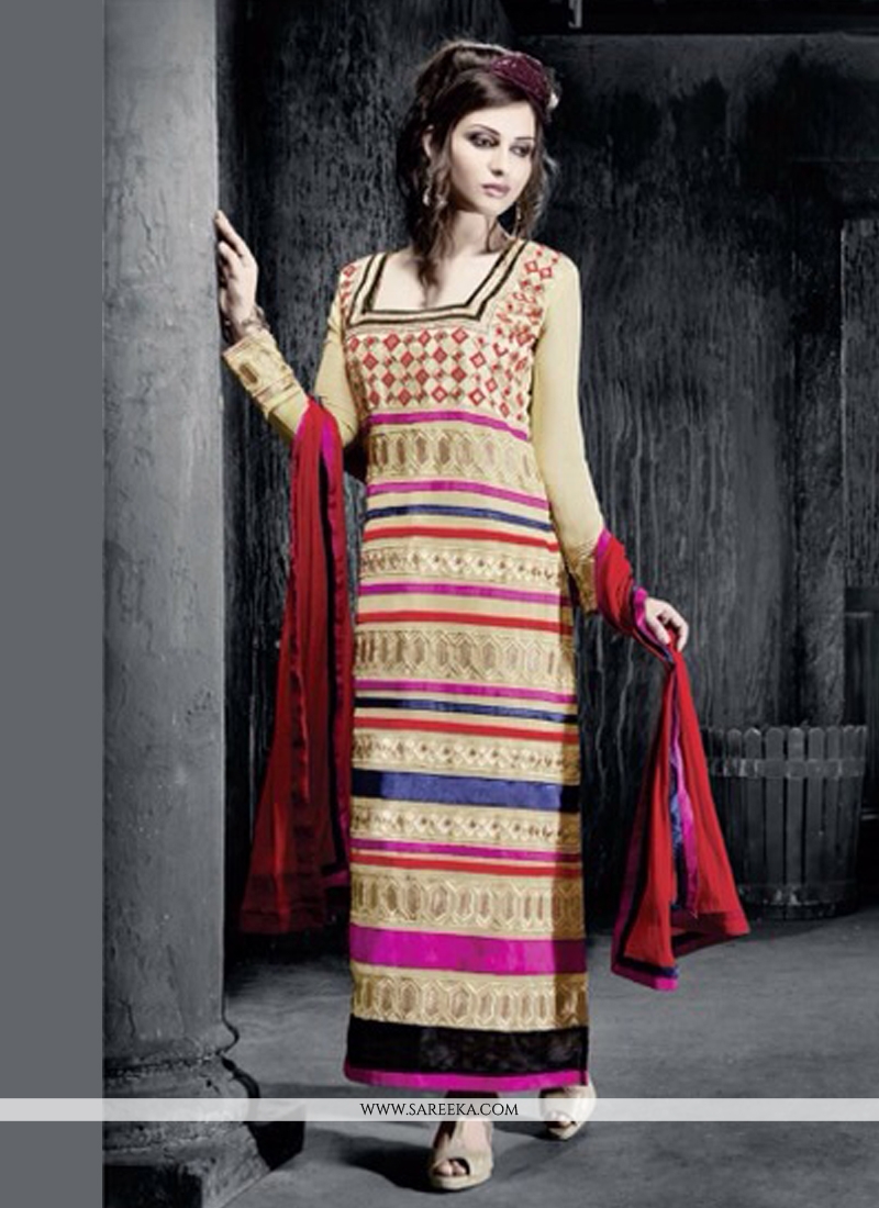 cream and red combination churidar