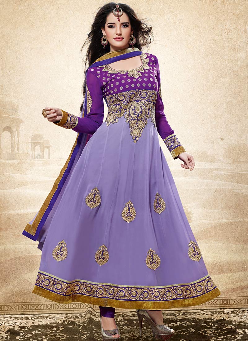Lavender Embroidery And Border Work Anarkali Suit