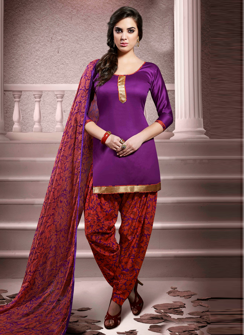 Purple Cotton Punjabi Salwar Suit