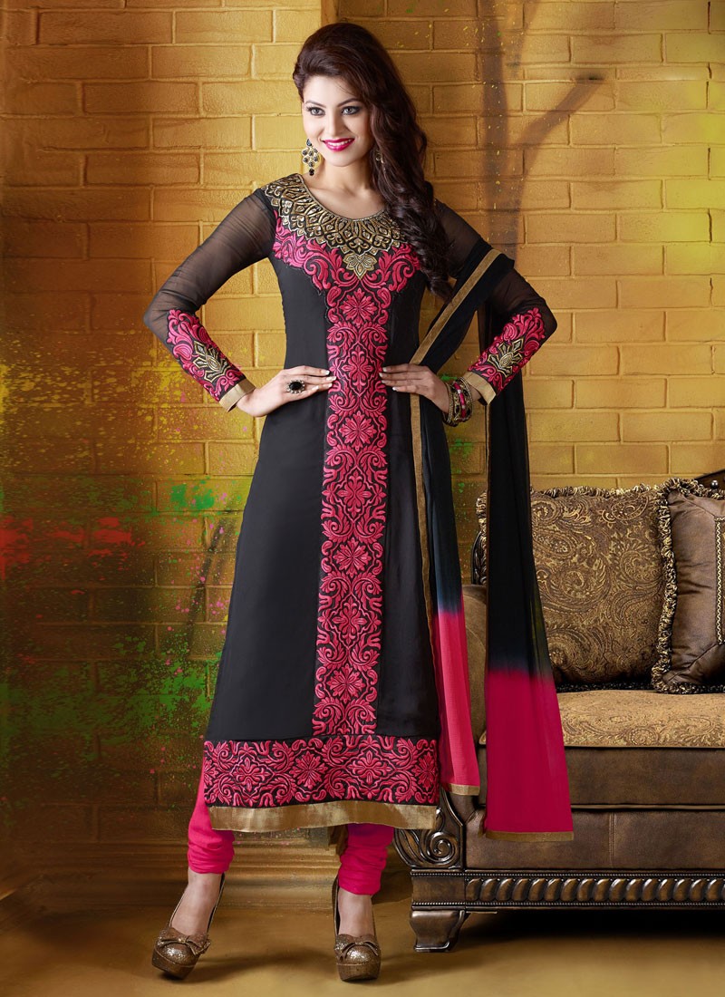 Pink and shop black salwar suit