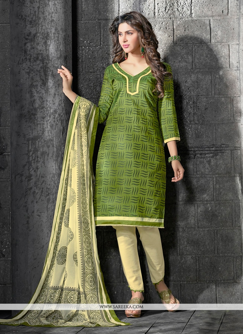 Green Lace Work Churidar Salwar Kameez