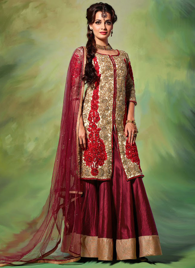 maroon colour ke lehenga