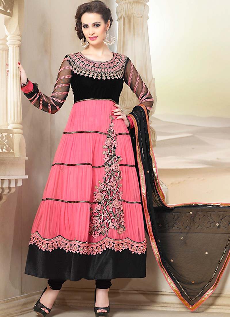 pink and black salwar kameez