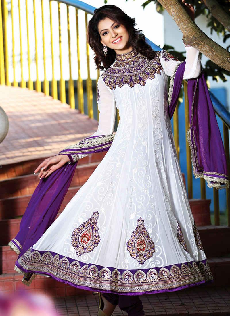 purple and white salwar suit