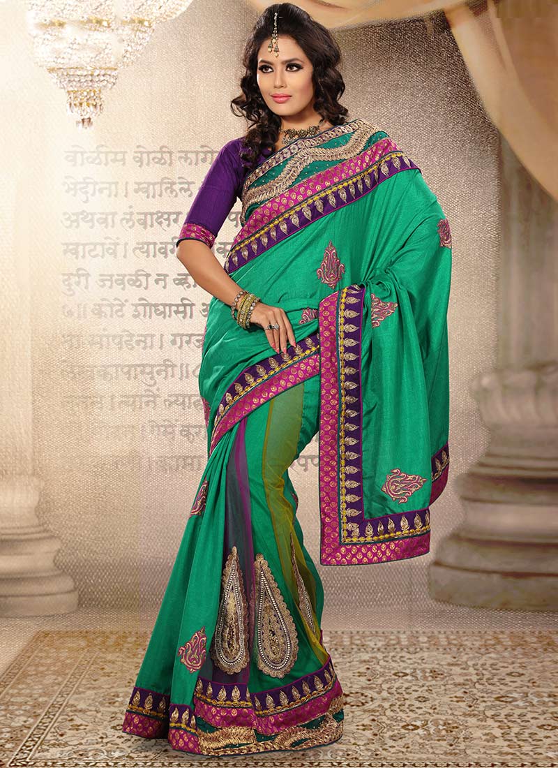 Green Appliqued Art Silk Saree