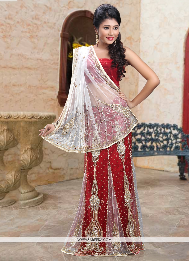 Buy surat saree awesome bollywood stylish-Cream & RED lehenga choly at  Amazon.in