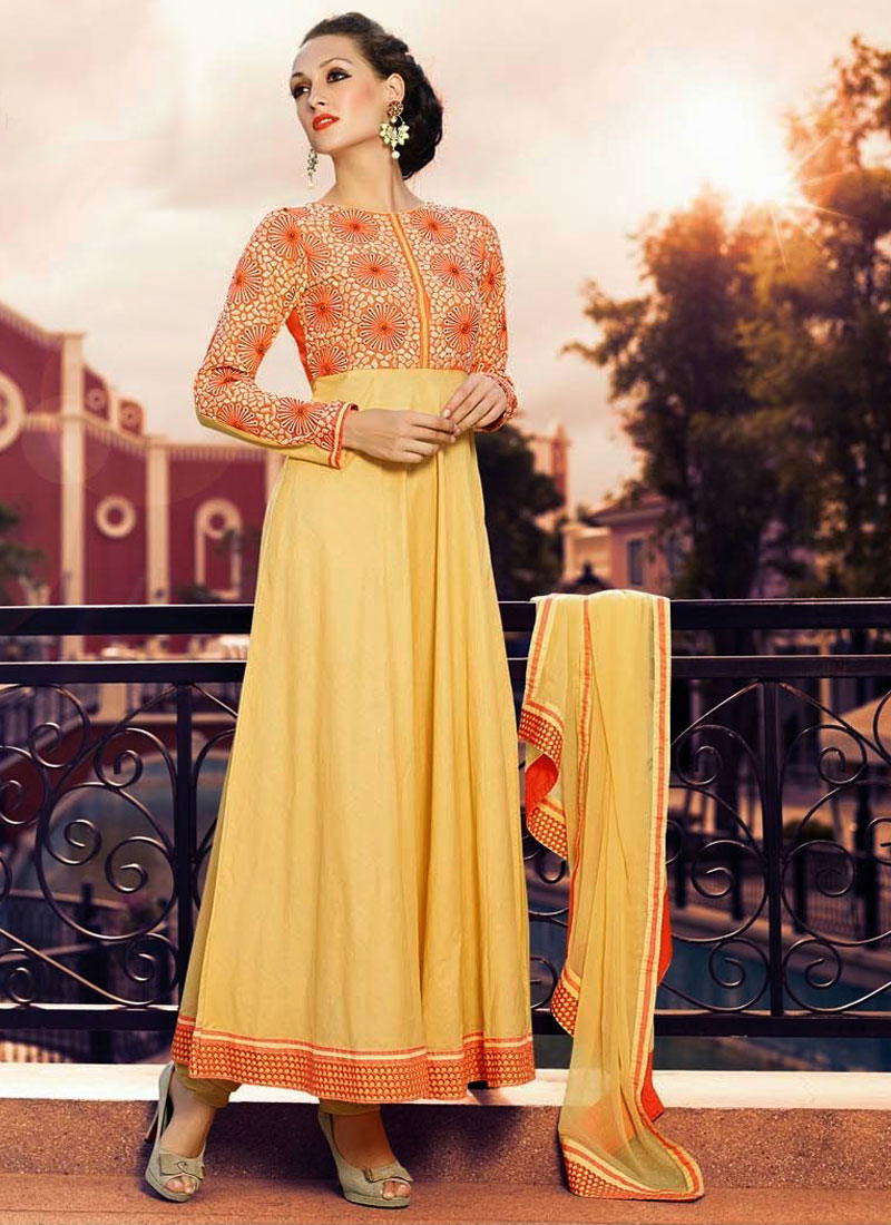 Yellow Embroidery Work Anarkali Suit 4914